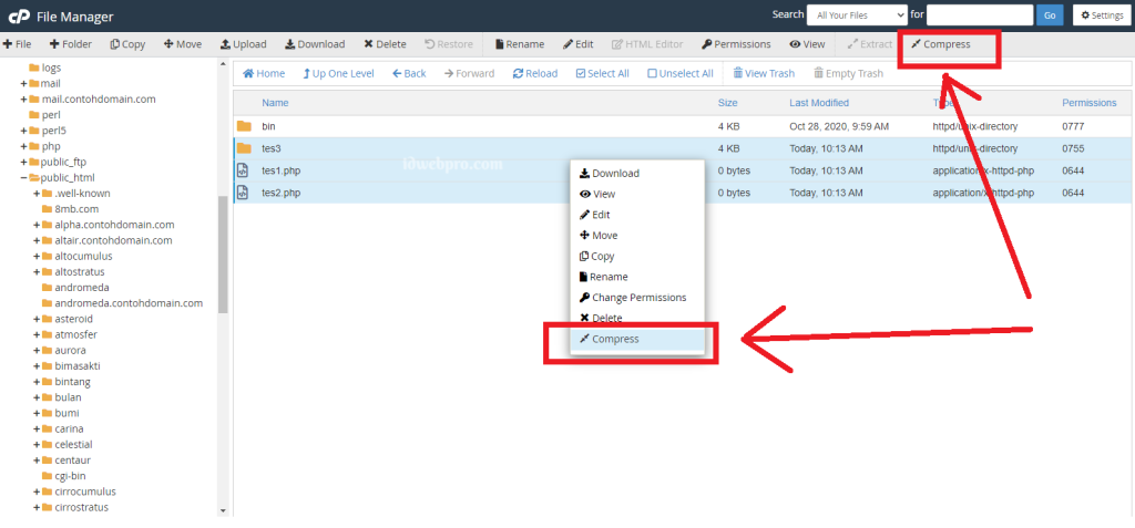 Kompress File di CPanel File Manager